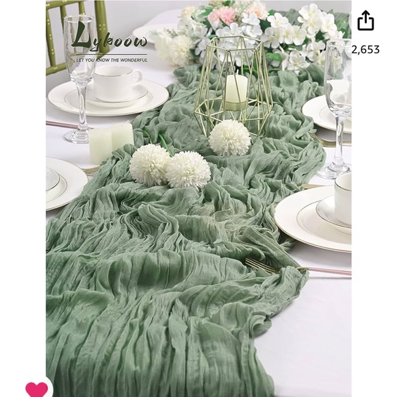Sage green cheesecloth table runner 💒 - Picture 3 of 5